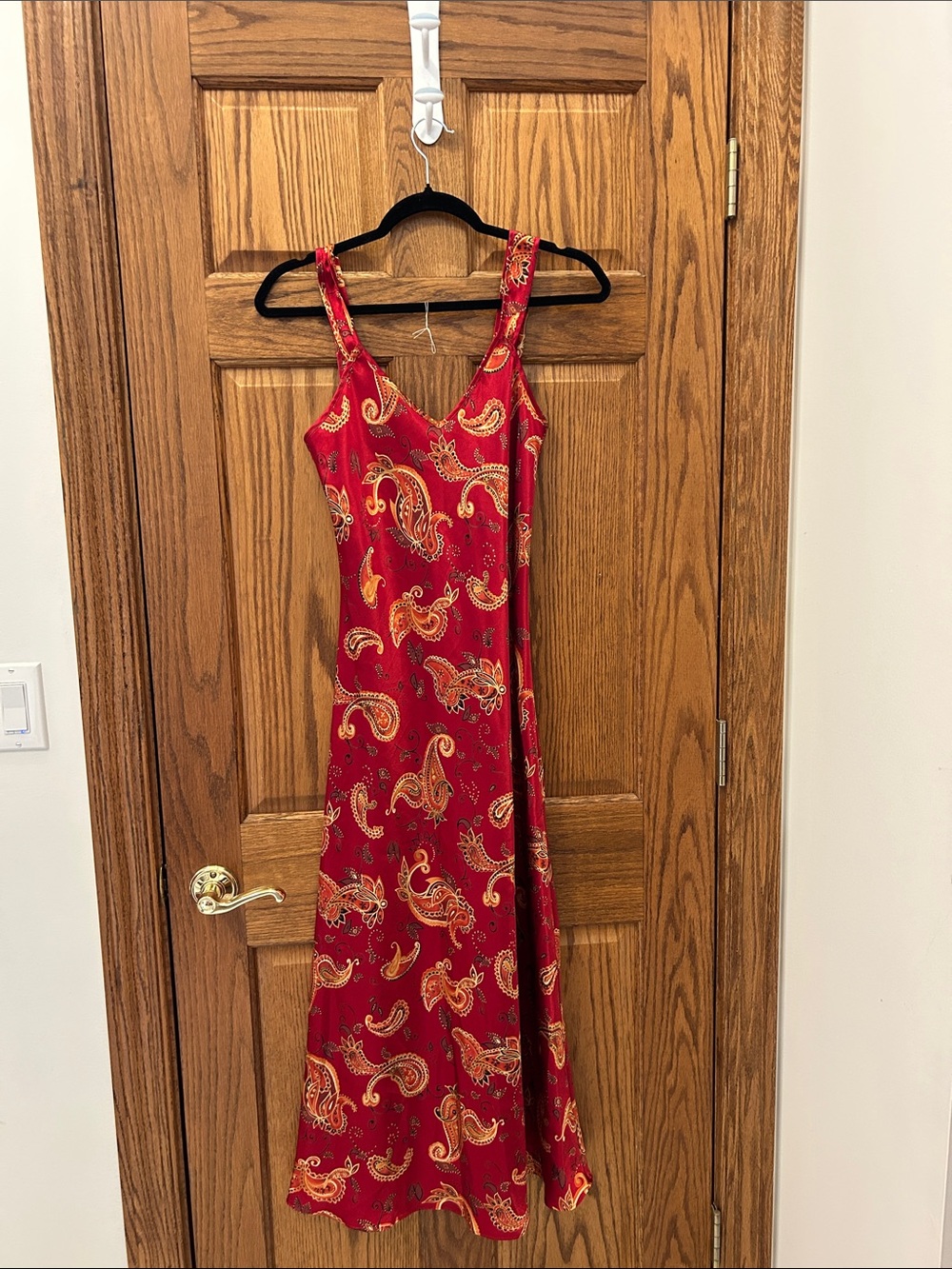 Jones New York Red Paisley Maxi Slip Dress with Gold Accents